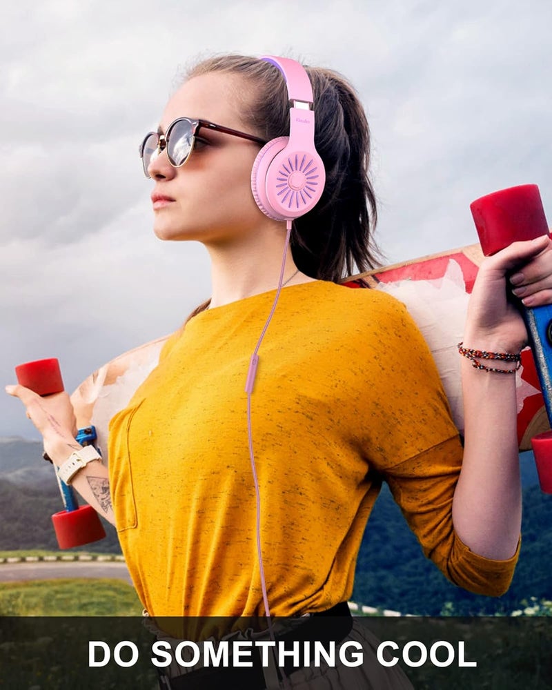 ELECDER i45 On-Ear Headphones with Microphone - Foldable Stereo Bass Headphones with No-Tangle 1.5M Cord, 3.5MM Jack, Portable Wired Headphones for School/Kids/Teens/Smartphones/Travel/Tablet - Pink - Image 2